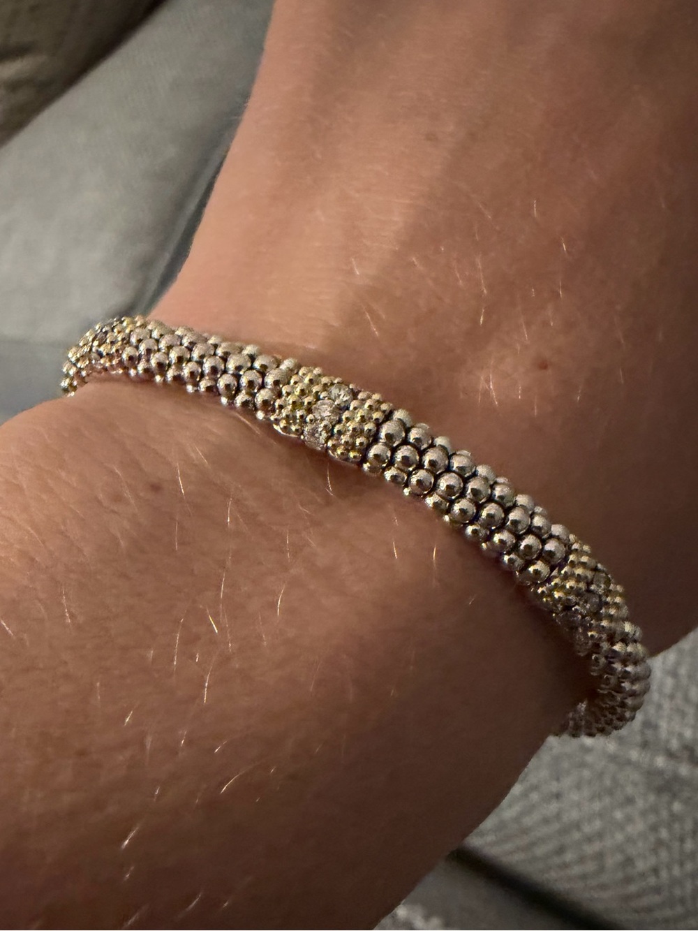 Lagos Two-Tone Three Station Diamond Caviar Bracelet | 6mm
